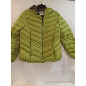 Xersion Packable Premium Down Jacket Large Olive Green Hooded Zip Lightweight